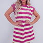 Rose Stripe Cap Sleeve Pocketed Shift T-shirt Dress