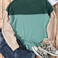 Green Color Block Long Sleeve Ribbed Loose Top