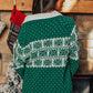 Green Christmas Snowflake Dotted Print Round Neck Sweater