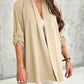 Roll Up Sleeve Casual Coat Open Front Lightweight Cardigan Top