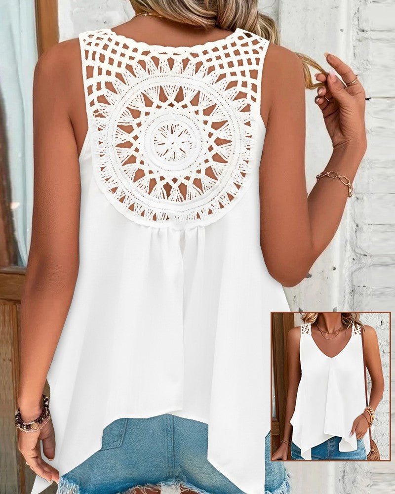 Crochet Lace Asymmetrical Hem Tank Top