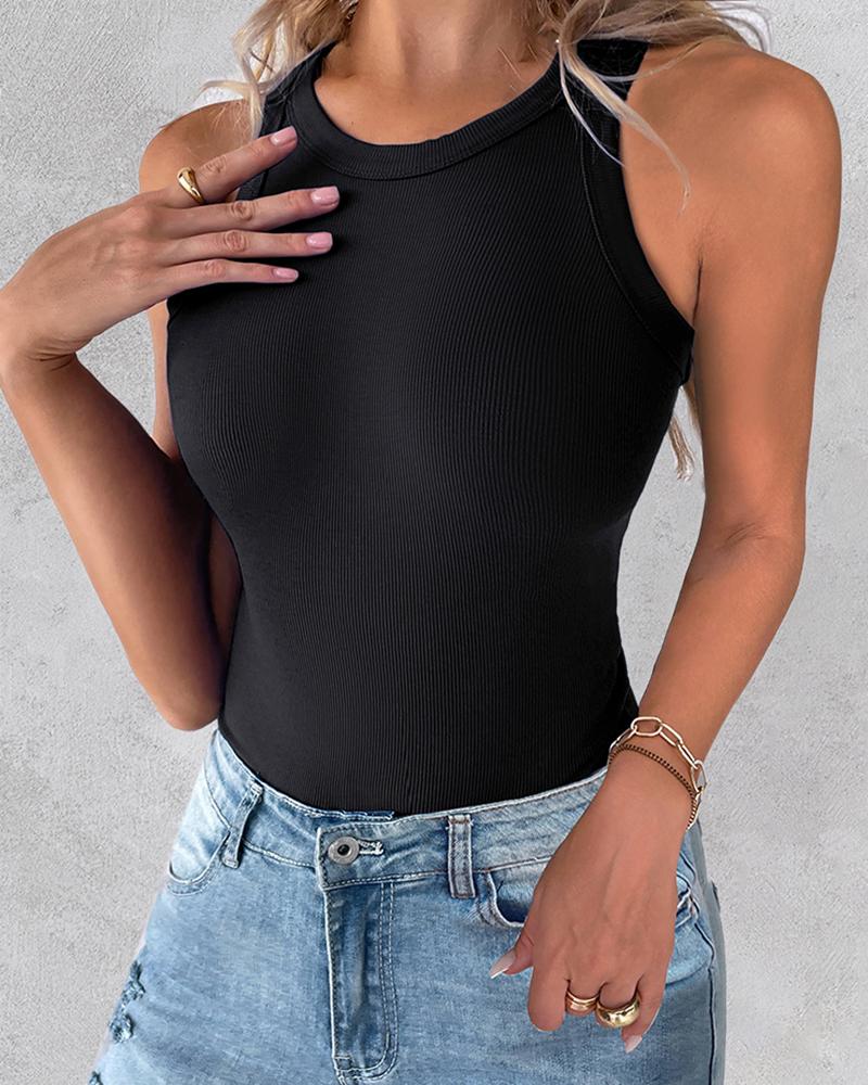 2 Pack Round Neck Thick Strap Racerback Ribbed Tank Slim Fit Tops without Bra Pads