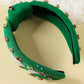 Dark Green Christmas Rice Beaded Rhinestone Wide Headband