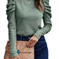 Green Buttoned Puff Long Sleeve Sheath Top