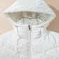 White Solid Quilted Hooded Zip Up Puffer Jackets