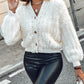 V Neck Long Sleeves Beaded Decor Front Button Sweater Casual Coat