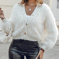 V Neck Long Sleeves Beaded Decor Front Button Sweater Casual Coat