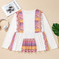 White Western Aztec Print Patchwork Ruffled Tunic Long Sleeve Babydoll Top