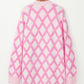 Pink Rhombus Pattern Knit Open Front Pocketed Cardigans