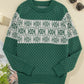 Green Christmas Snowflake Dotted Print Round Neck Sweater