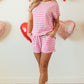 Rose Stripe Crew Neck T Shirt and Drawstring Shorts Set