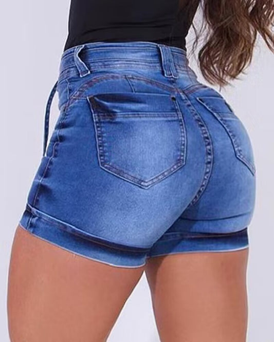 High Waist Tied Detail Denim Shorts