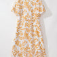 Apricot Floral Print Puff Short Sleeve Resort Plus Size Maxi Dress