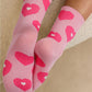 Light Pink Heart Print Ribbed Trim Soft Crew Socks