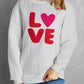 White LOVE Chenille Embroidered Cable Knit Pullover Sweatshirt