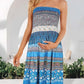 Floral Print Bandeau Sleeveless Ruched Boho Dress Casual Summer Backless A Line Dress