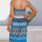 Floral Print Bandeau Sleeveless Ruched Boho Dress Casual Summer Backless A Line Dress