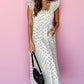 White Polka Dot Flutter Sleeve Square Neck Smocked Maxi Dress