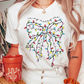 White Colored Light Bowknot Graphic Crewneck T Shirt