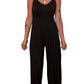 Black Spaghetti Straps Open Back Pleated Wide Leg Jumpsuit