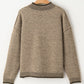 Pale Khaki Contrast Trim Mock Neck Drop Shoulder Sweater