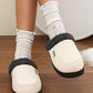 White Color Block Plush Lined Winter Slippers