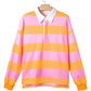 Yellow Stripe Color Block Polo Collar Sweatshirt