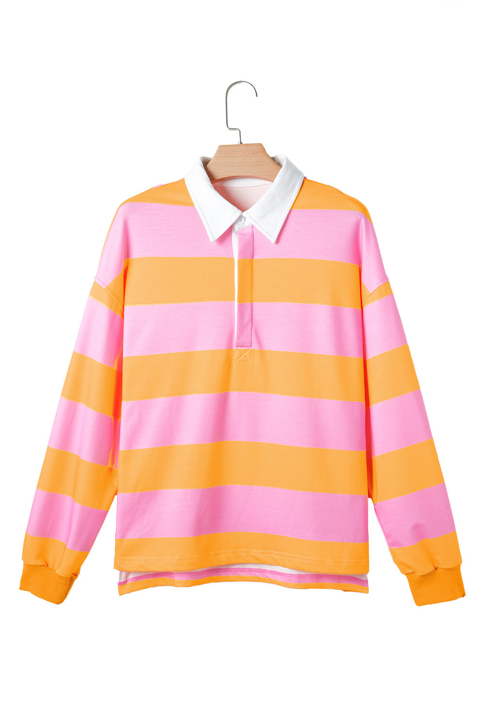 Yellow Stripe Color Block Polo Collar Sweatshirt