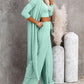 Crop Ribbed Tank Top & Drawstring Pants Set With Longline Coat