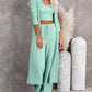 Crop Ribbed Tank Top & Drawstring Pants Set With Longline Coat