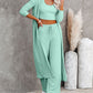 Crop Ribbed Tank Top & Drawstring Pants Set With Longline Coat