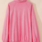 Pink Solid Snap Buttons Collared Balloon Sleeve Oversized Sweatshirt