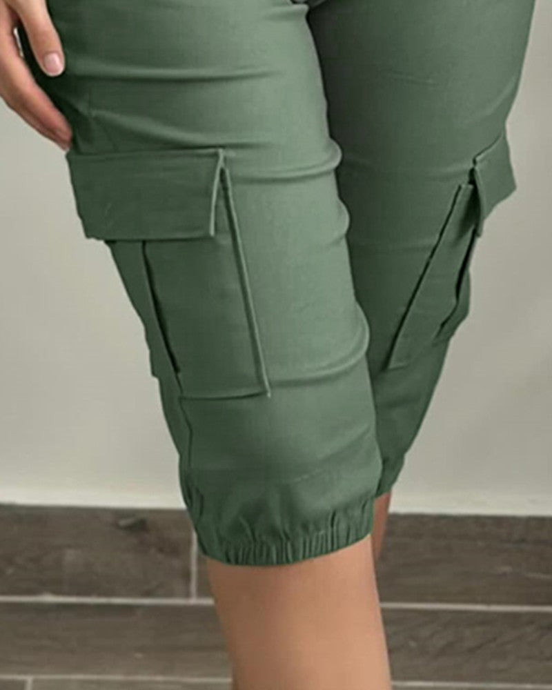 Side Pockets Drawstring Waist Cropped Cargo Pants