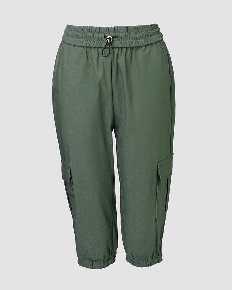 Side Pockets Drawstring Waist Cropped Cargo Pants