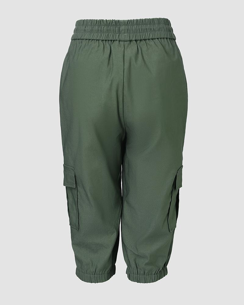 Side Pockets Drawstring Waist Cropped Cargo Pants