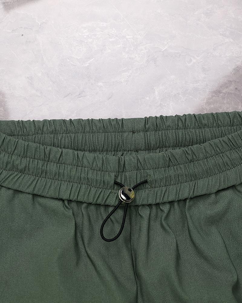 Side Pockets Drawstring Waist Cropped Cargo Pants