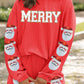 Gold Flame Sequin MERRY Santa Claus Pattern Long Sleeve Ribbed Shorts Set