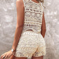 Crochet Lace Sleeveless Crop Knit Top & Shorts Set