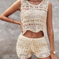 Crochet Lace Sleeveless Crop Knit Top & Shorts Set