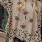 Khaki Sequin Turkey Leopard Mixed Pattern High Neck Sweater with Slits