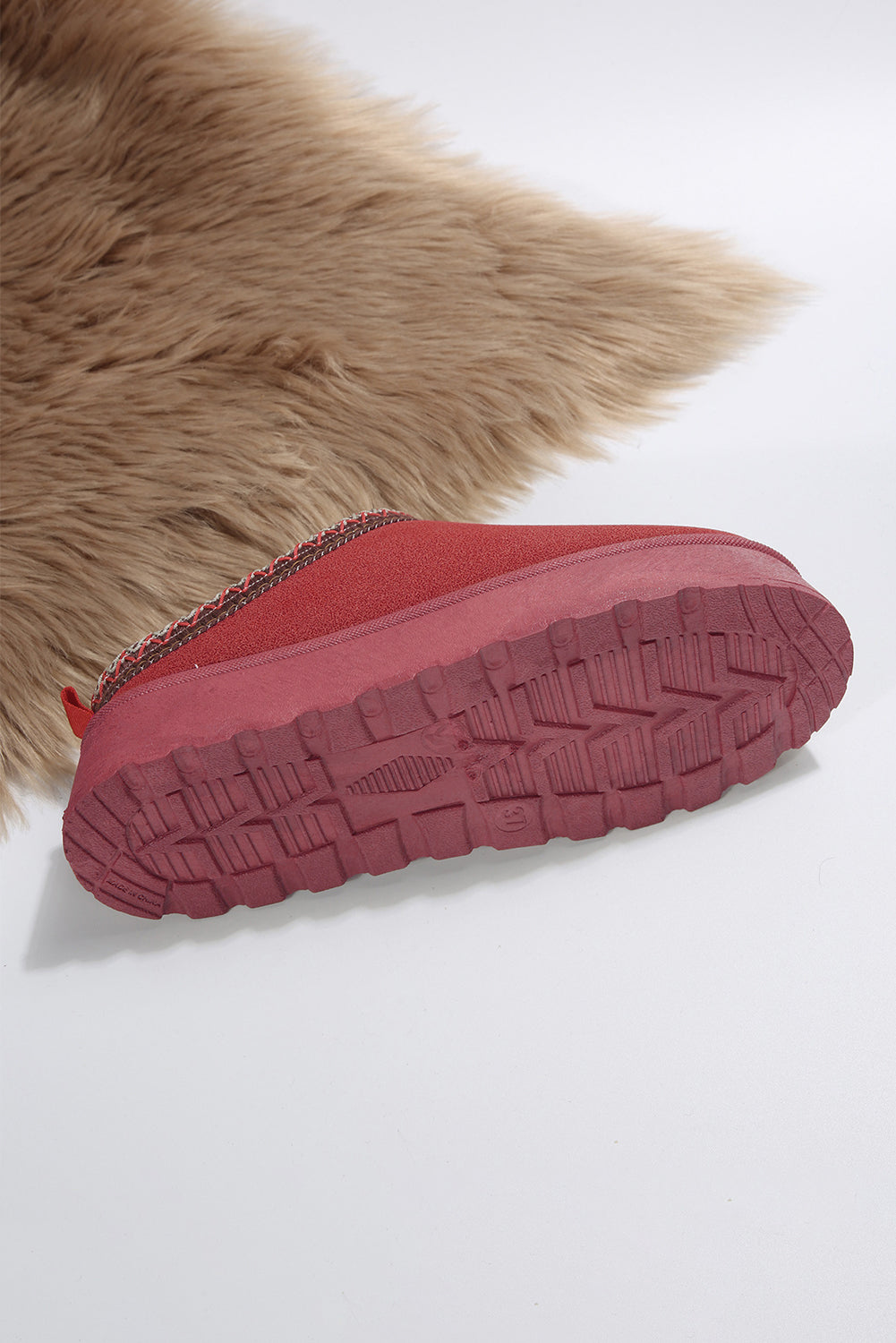 Fiery Red Contrast Print Suede Plush Lined Snow Boots