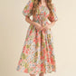 Apricot Pink Floral Smocked Bust Bubble Short Sleeve Maxi Dress