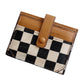 Coffee Leather Checkered Canvas Patchwork Card Storage Wallet