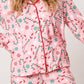 Pink Christmas Candy Cane Print Lapel Collar Shirt and Pants Two Piece Pajamas Set