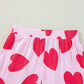 Pink Classic Heart Valentines Short Sleeve Pants Pajamas Set