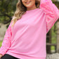 Pink Plus Size Sequin Sleeve Drop Shoulder Sweatshirt