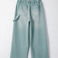 Smoke Green Mineral Wash Drawstring High Waist Wide Leg Jeans