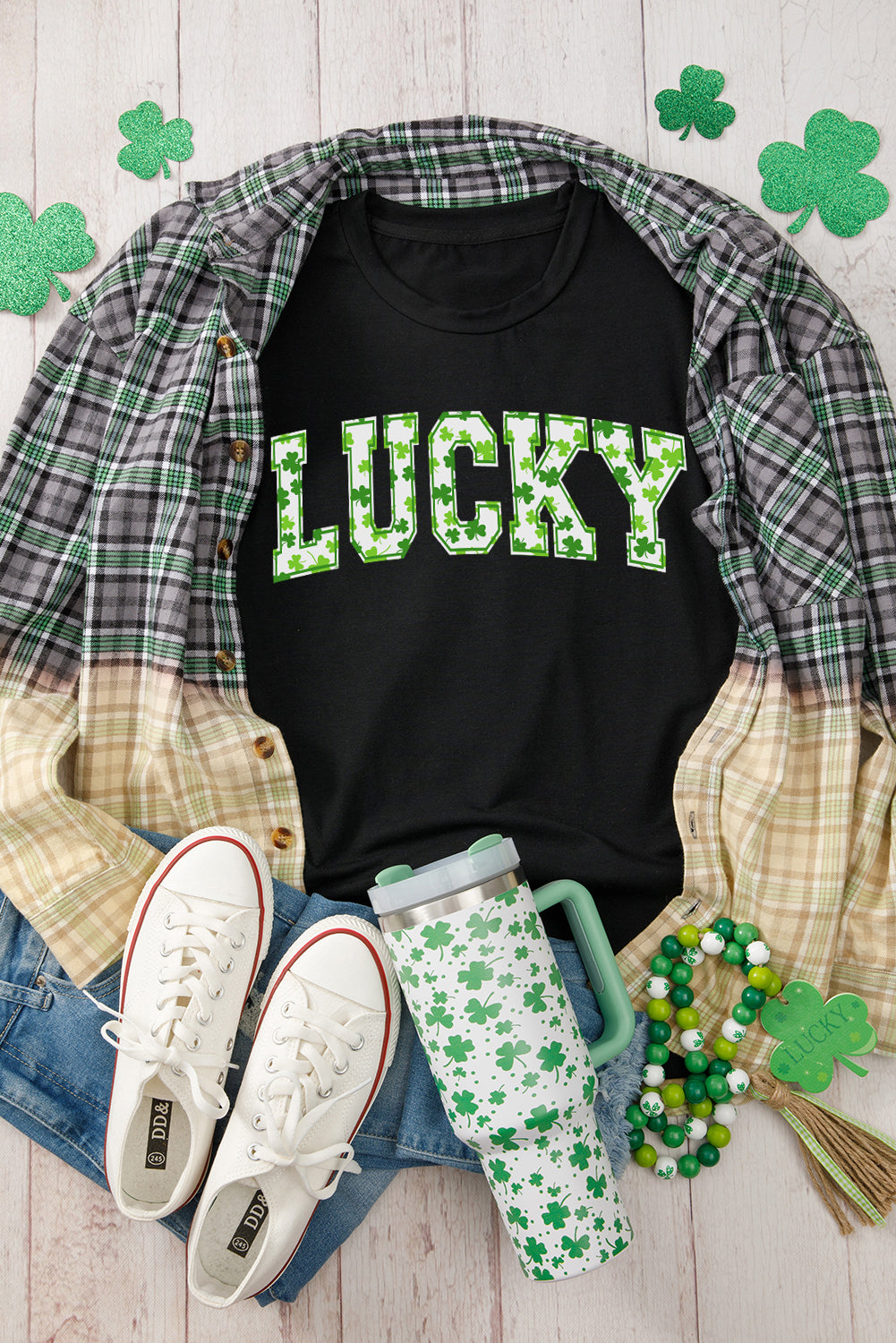 Black Clover LUCKY Letter Graphic St Patricks Day T Shirt