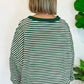 Green Stripe Turkey Pattern Drop Shoulder Pullover Top