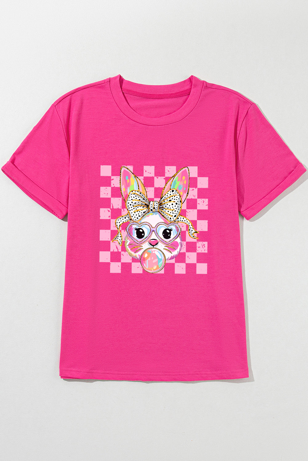 Rose Red Plaid Bubble Gum Rabbit Graphic Eater T Shirt